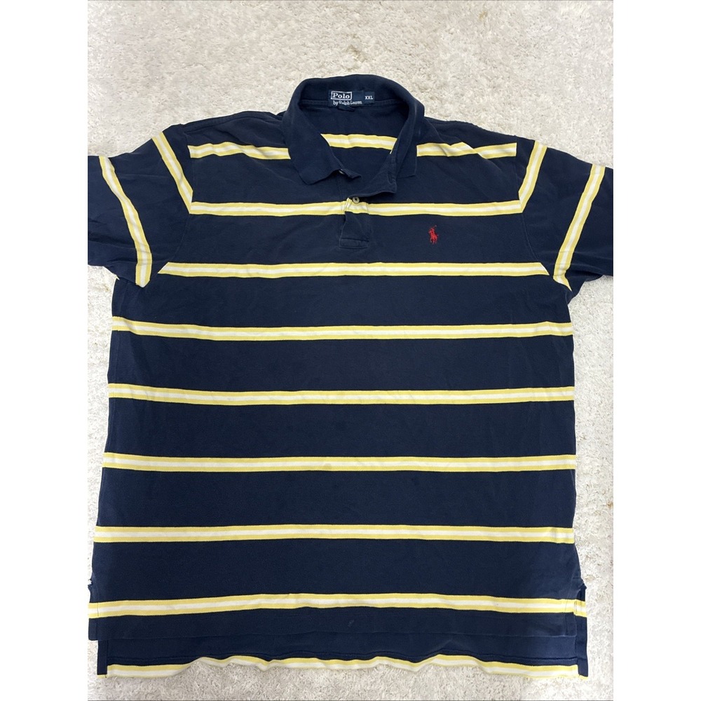 Polo Ralph Lauren Mens Polo Shirt Short Sleeve Navy/Yellow Striped Size XXL - Picture 2 of 10